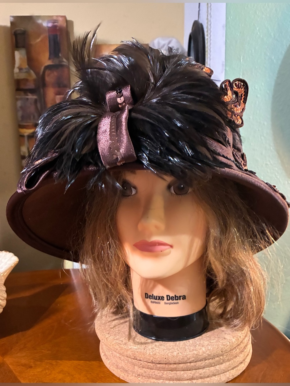 Mr. HI’s Classic brown wool hat with genuine feathers 🪶 beautiful 54.5 cm Large